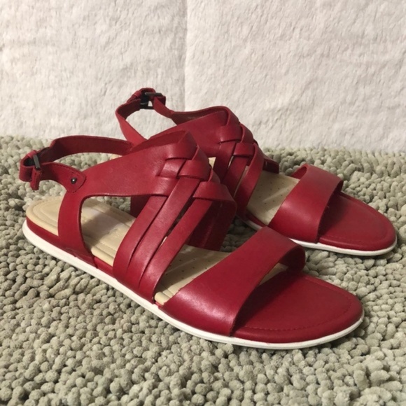 ecco red leather sandals